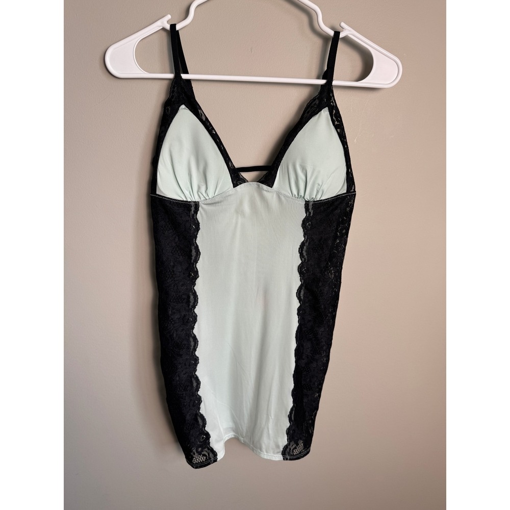 La Senza Lace Trim Mesh Back Camisole Lingerie Top Blue Black S Coquette‎ Y2K
